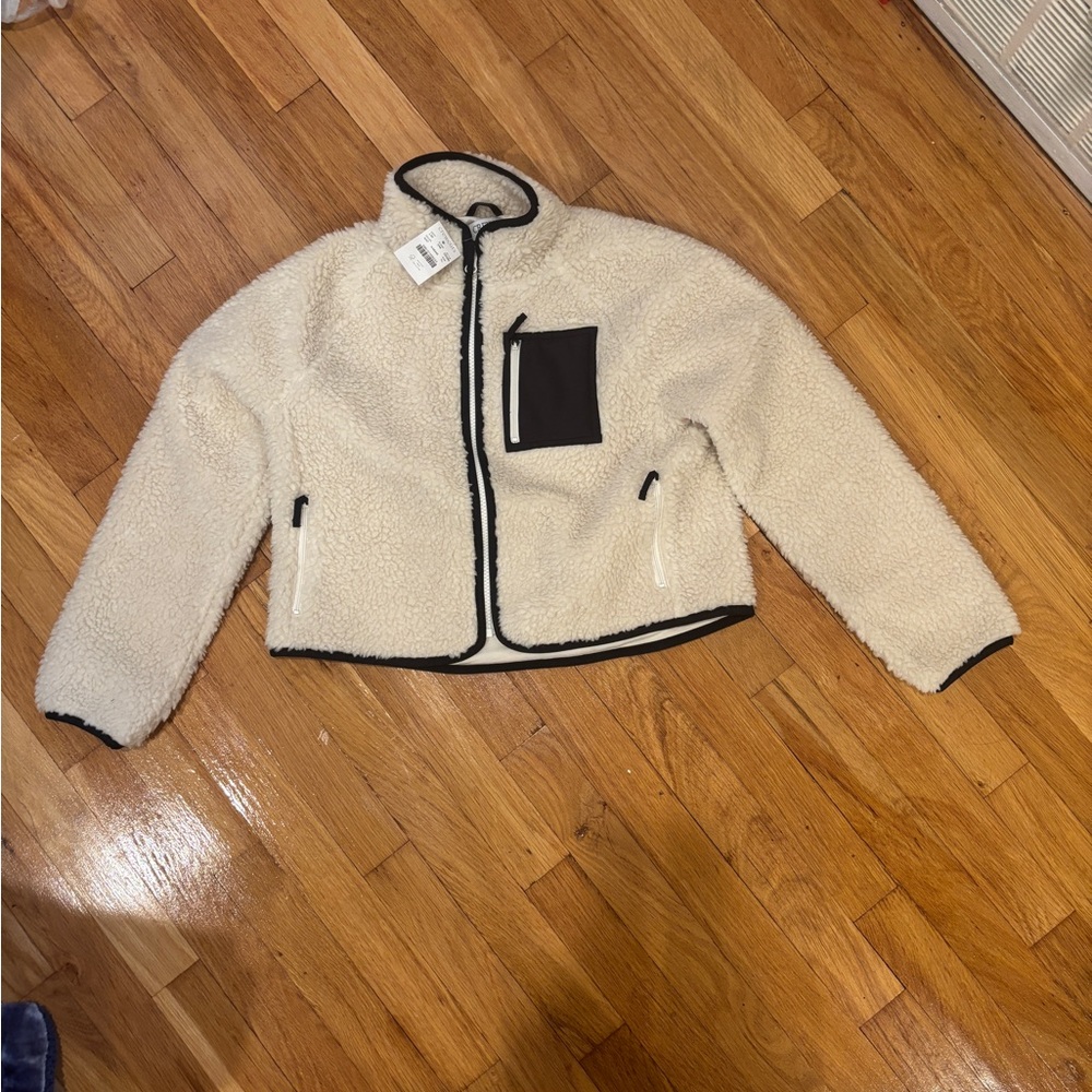 Kids Cream Sherpa Jacket with Black Accents